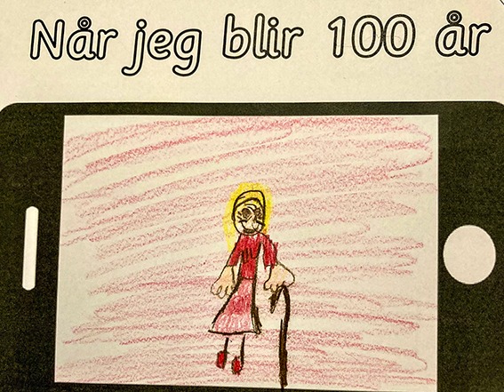 NÅR JEG BLIR HUNDRE: Slik ser en av elevene seg selv om 100-åring!